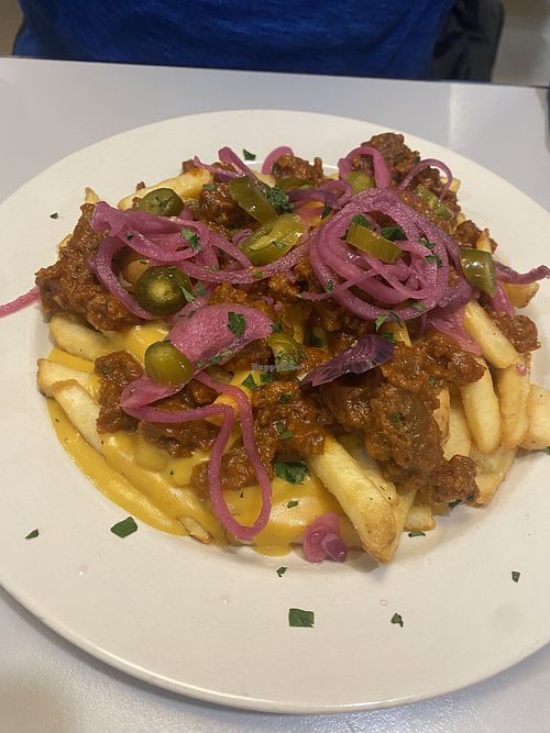 Fries with seitan   at Eaternia in Prague