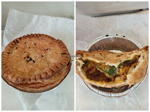 Curried chickpea, sweet potato and spinach pie at Pink Lane Bakery in Newcastle Upon Tyne