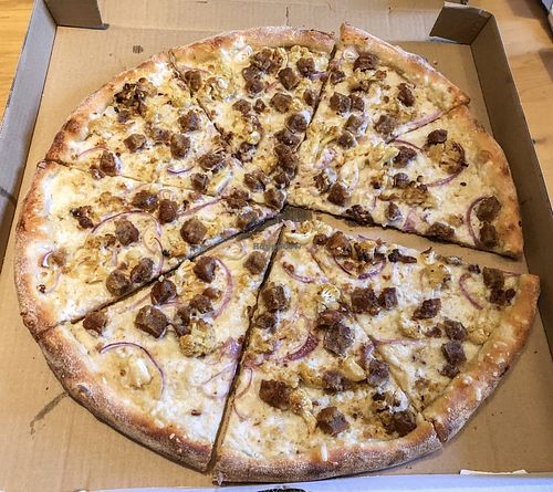 Build Your Own: White sauce, mozzarella, chicken katsu cutlet (Field Roast), red onion and cauliflower. at California Sun in Los Angeles