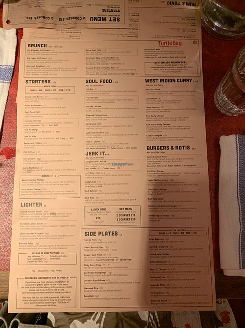 Turtle bay menu at Turtle Bay in Staines-upon-thames