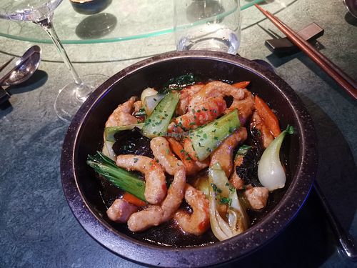 Stir-fried vegan prawns at Waipo in Stockholm