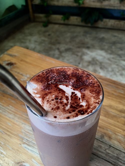 Iced chocolate with macadamia nut and cashew milk at Inzora Rooftop Café in Kigali