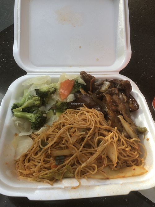 Vegetables, angle hair noodles, and eggplant tofu at Ruby Thai Kitchen in Bloomington