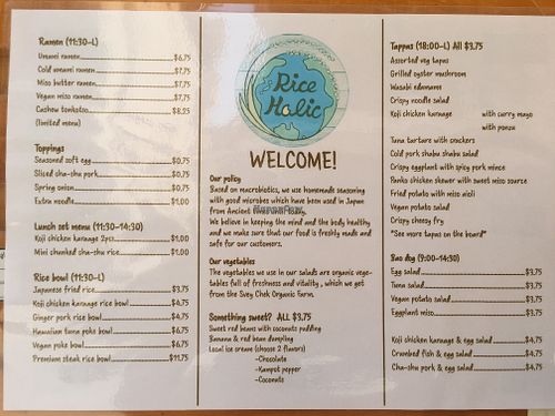 Menu at Riceholic in Battambang