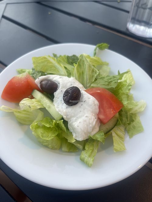 Greek salad - A quick note since others have mentioned it: the salad came with a creamy Greek-style dressing. We double checked with our server, and they confirmed it was vegan. It at Cafe Byblos in Denver