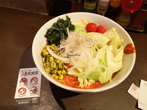 Vegan tomato ren with extra vegetables! at Shinbu Sakiya Ramen - 麺匠真武咲弥 in Tokyo