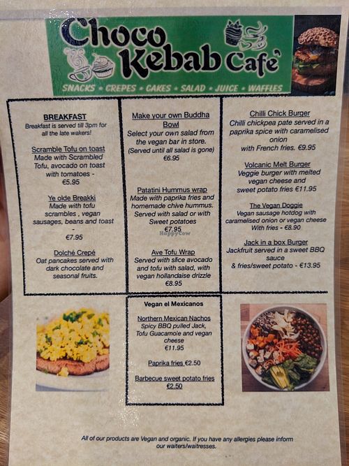 Menu at Choco Kebab Cafe in Bugibba