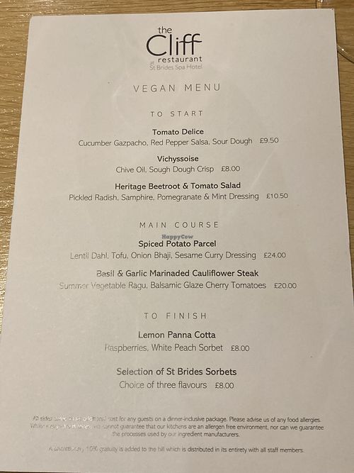 Sept 2024 menu  at St Bride's in Saundersfoot