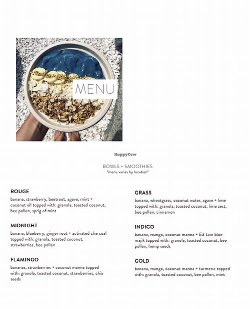 Menu off website at BOL Superfood Cafe in Mill Valley
