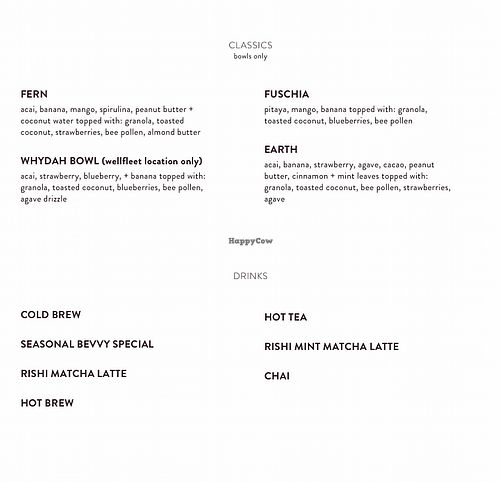 Menu off website at BOL Superfood Cafe in Mill Valley