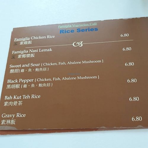 Menu at Famiglia Vegetarian Cafe in Penang