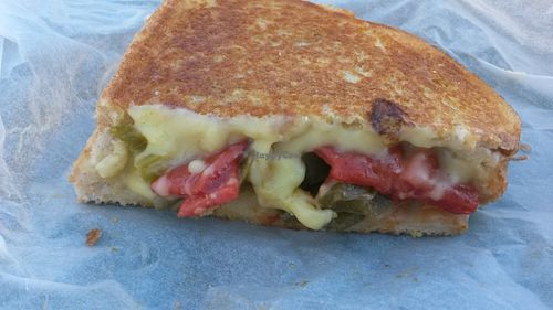 Vegan cheese pepper and jalapeño cheezie toastie  (I ate the other half) at Sea Change  in South Shields