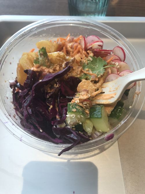 Avocado bowl with grilled pineapple  at Wholywood in Paris