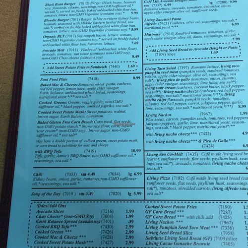 menu at Cafe Life in Marietta