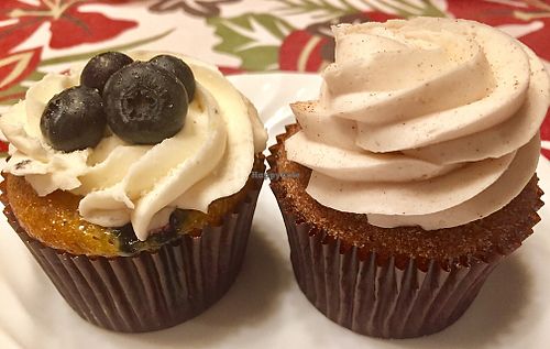 Lemon Blueberry and Snickerdoodle scrumptious vegan cupcakes! at Frosted Cakery in Fresno
