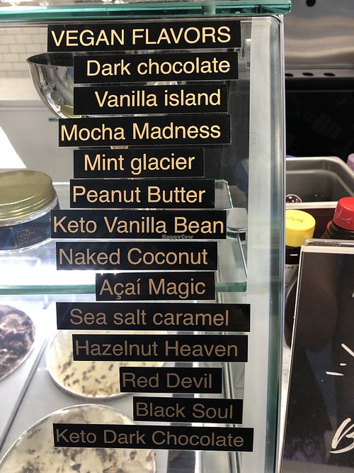 List of vegan flavors at 212 Ice Cream Studio in Gilbert
