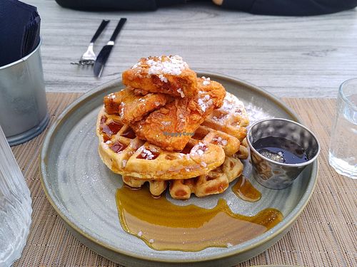 Tofu chicken waffles at Slice of Cornwall in Falmouth