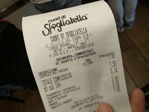Cappuccino soia for 1,50euros at Cuori di Sfogliatella - Novara in Naples
