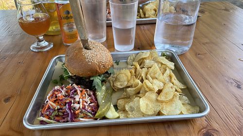 Burger and Salad at The Yodelin in Leavenworth