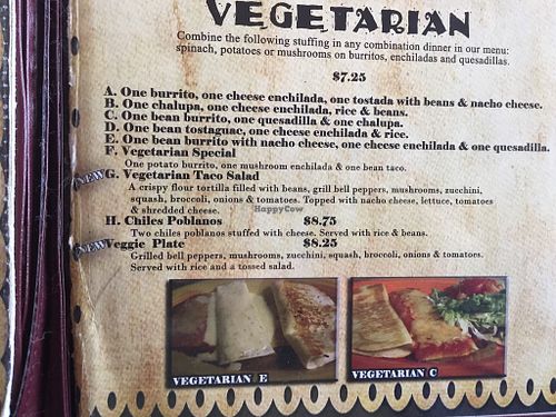 El Pueblo Veggie menu at El Pueblo in Walterboro