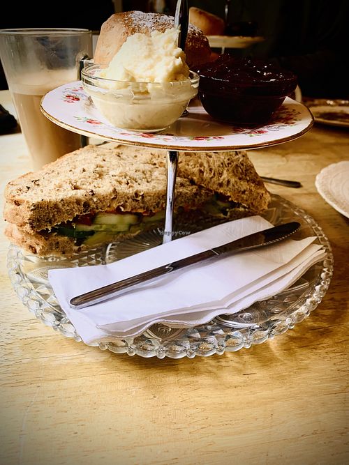 Vegan cream tea and sandwich  at Lion Rock Tea Rooms in Cheddar