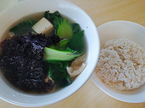 Tofu with seaweed soup and white rice at Create Healthy Lifestyle 創意素食 in Central Singapore