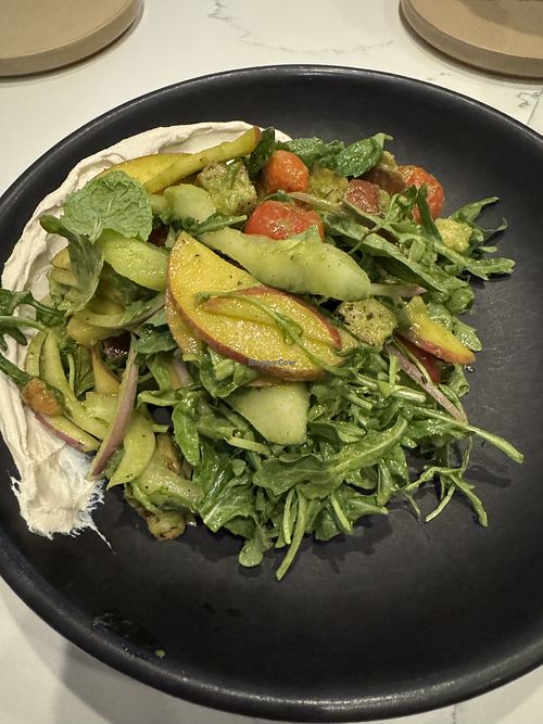 Peach panzenella salad  at Rüt in Spokane