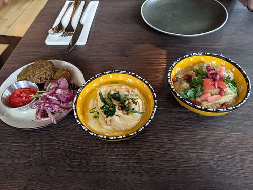 Vegan falafel, hummus, and baba ganoush at BAAB in Oban