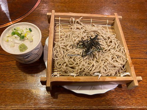 Soba noodles with wasabi (and soy sauce to pour on top in cup underneath the wasabi) at Gotoku-tei in Nagano