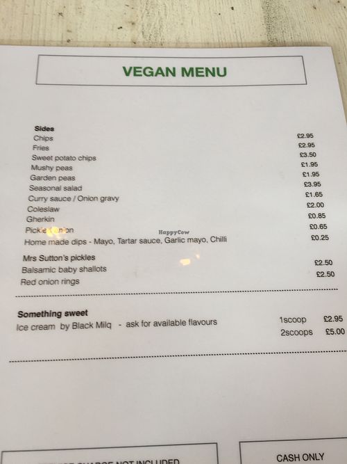 Vegan menu  at Sutton and Sons - Graham Rd in North London