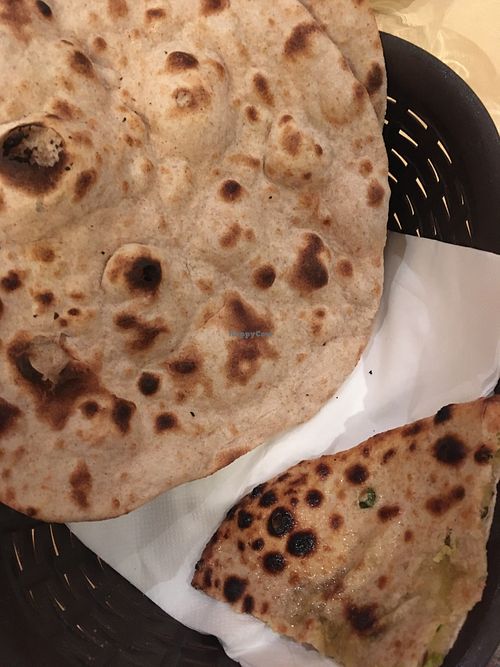Whole wheat chapati bread and potato chapati bread at Assaggio d'India in Asti