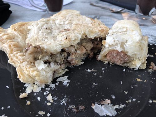 Sausage, beans and cheese pasty and sausage roll. Tasty!  at The Roundhouse Cafe in Wolverhampton