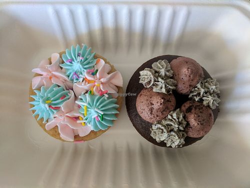 Vanilla confetti donut and chocolate mint donut at Soy Milk and Vinegar in Calgary