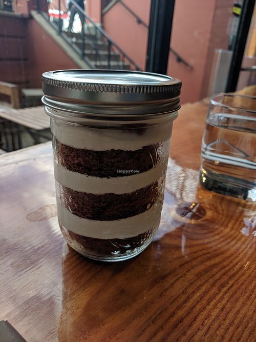 Red Velvet cake in a jar with cream cheese icing for YYC Vegan Week 2019
@ Raw Eatery and Market in Kensington at Soy Milk and Vinegar in Calgary
