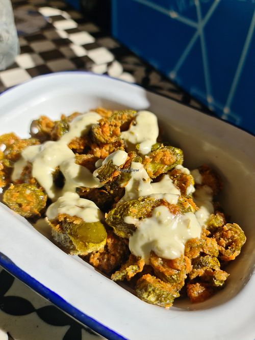 Fried jalapenos with vegan mayo at Cantina Bendigo in Bendigo