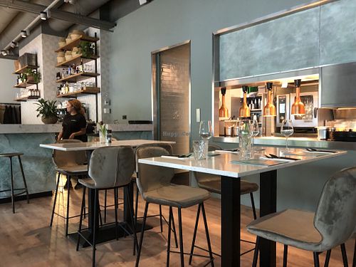 Left the counter, right the kitchen at Rozey in Rotterdam