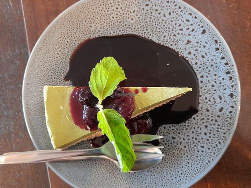 Matcha cheesecake, berries at Lotus Thai in Launceston
