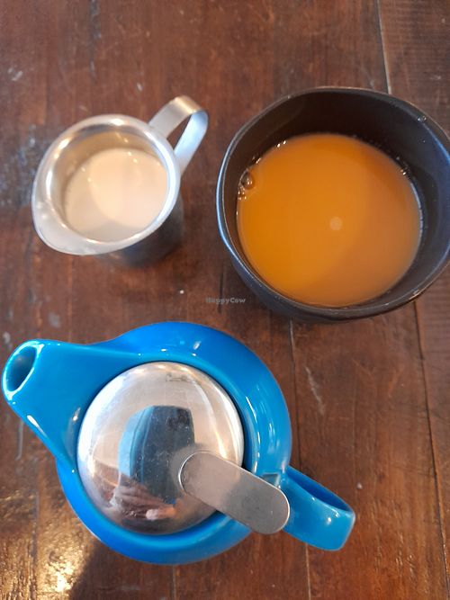 Pot of thai hot tea with soy milk on the side at Lotus Thai in Launceston