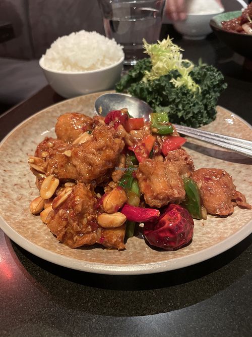 Veggie kung pao chicken (taste great, texture too much like meat for me!) at Qi - House of Sichuan in Hong Kong Island