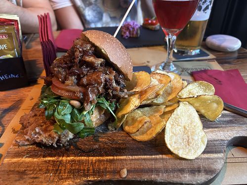 Super Seitan burger with guacamole and other tasty things!   at Birrificio Marconi in Rome