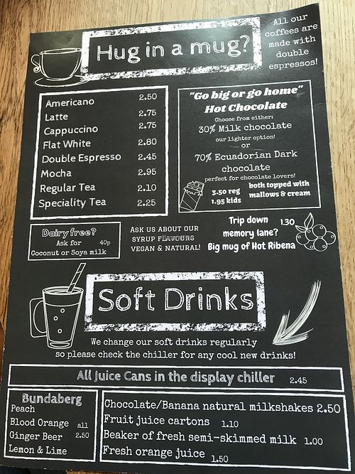 Drinks menu April 2019 at Stacks Coffee House and Bistro in Wick
