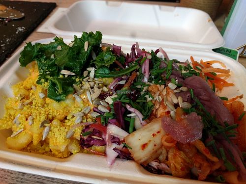 Mac & cheese with Jackfruit salad and kimchi at The Greenery in Cardiff