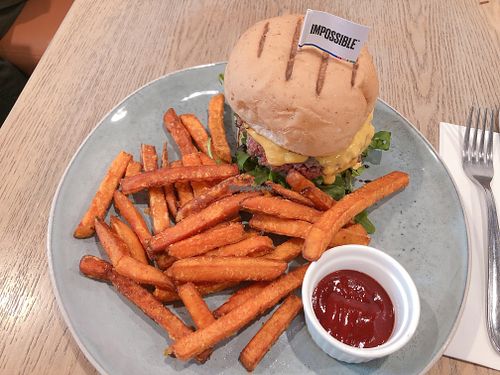 Impossible burger with sweet potato fries at YEARS 素年 in Kowloon