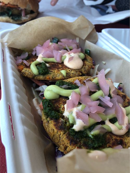 Red Lentil Fritters   at Root Down Kitchen in Bend