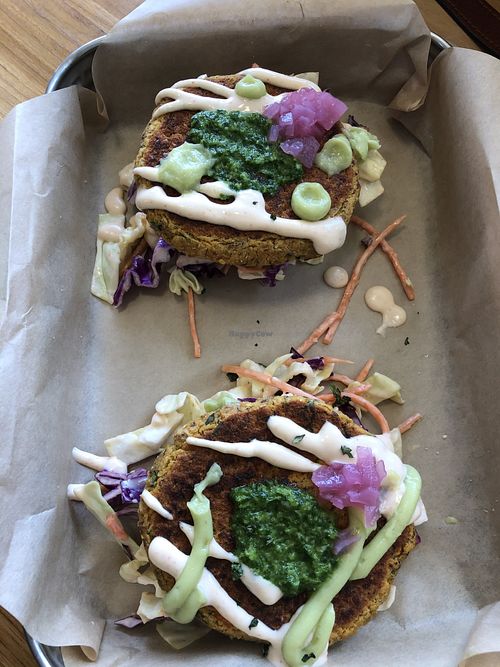 Red lentil fritters at Root Down Kitchen in Bend
