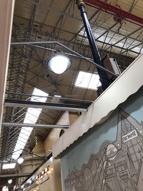 Ceiling of the food market above cafe  at Guilt Furrie Vegan in Doncaster
