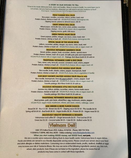 Menu  at Vietnam Deli by The Ripple of Smiles in Honolulu