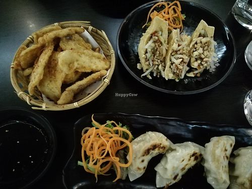 Tempeh crisps, tofu parcels, gyozas at Suissi Vegan Kitchen  in Glasgow