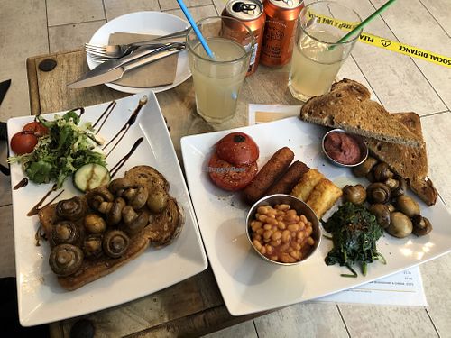 Vegan breakfast and mushrooms on toast. at Steam in Eastbourne