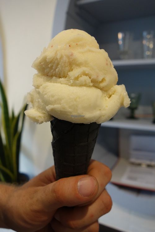 Lime-mint and apple-elderberry icecream (vegan) at Im Blauen Fenster in Saarbrucken